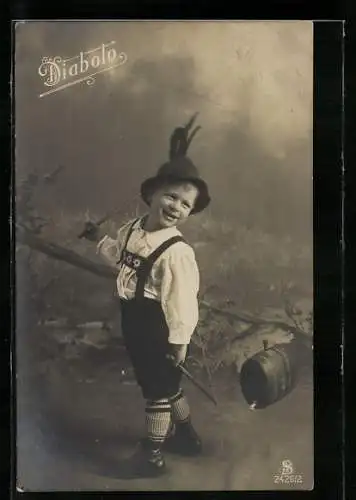 Foto-AK L.J. & F.F.: Nr. 2426 / 2, Junge in bay. Tracht mit einem Diabolo in der Hand