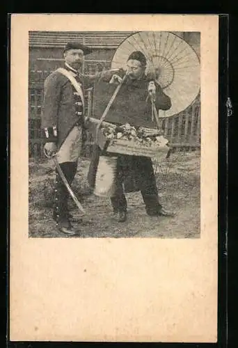 AK Mann im Soldatenkostüm und Verkäufer von Faschingsnasen