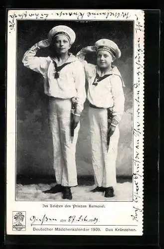 AK Zwei Matrosenjungen mit Dolch im Zeichen des Prinzen Karneval, 1909