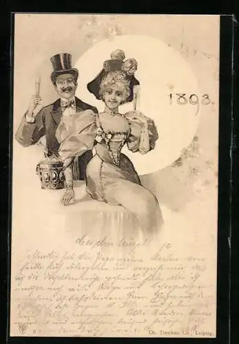 AK Anno 1893, Paar in damaliger Mode mit Sekt