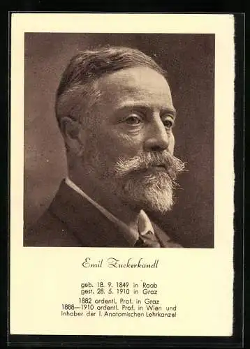 AK Emil Zuckerkandl, Portrait und Kurzvita