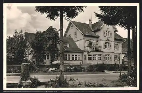 AK Obermusbach, Gasthof und Pension zum Auerhahn von der Strasse aus