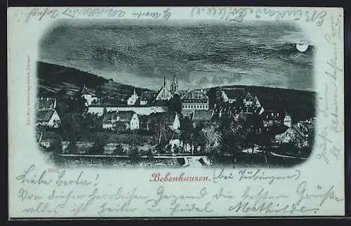 Mondschein-AK Bebenhausen, Ortsansicht aus der Vogelschau