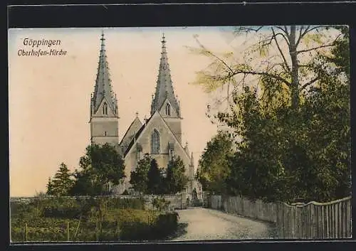 AK Göppingen, Strassenpartie mit Oberhofen-Kirche
