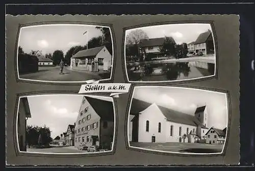 Passepartout-AK Stetten a. k. M., Kirche, Strassenpartie mit Gasthaus zur Krone