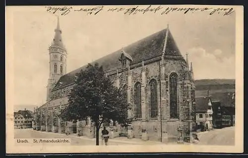 AK Urach, Strassenpartie mit St. Amanduskirche