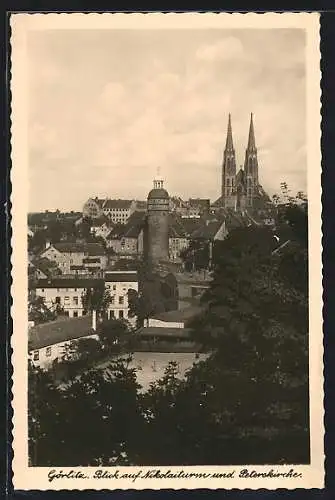 AK Görlitz, Blick auf Nikolaiturm und Peterskirche