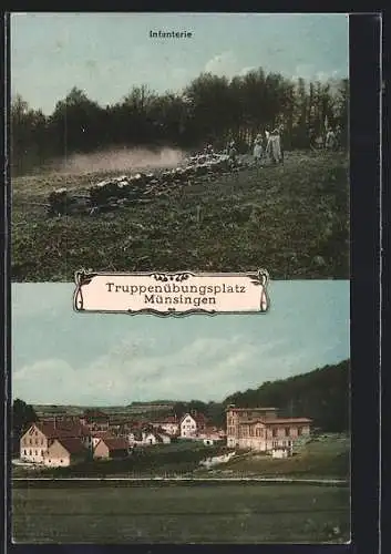 AK Münsingen, Truppenübungsplatz, Infanterie, Ortsansicht