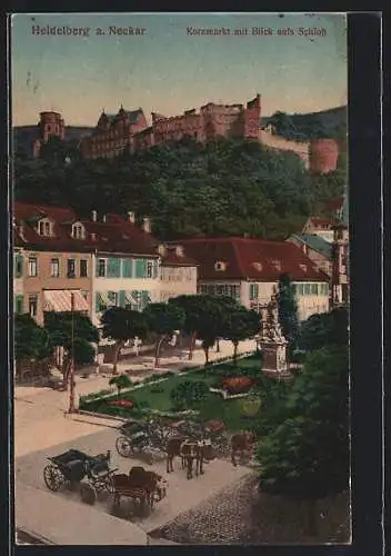 AK Heidelberg, Kornmarkt mit Blick aufs Schloss