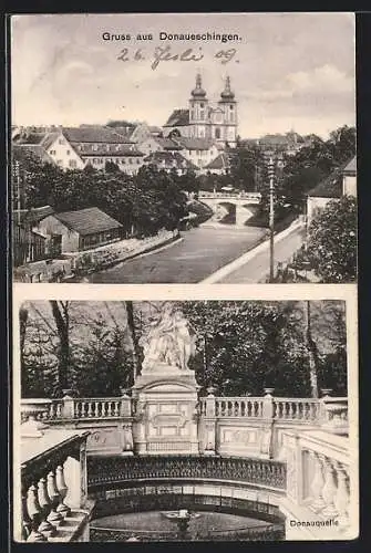 AK Donaueschingen, Teilansicht und Donauquelle