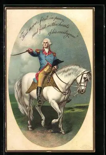 Künstler-AK George Washington mit Degen auf Pferd