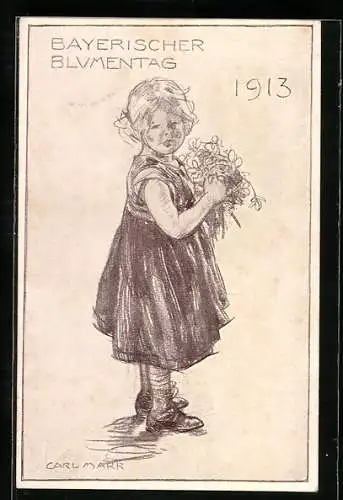AK Bayerischer Blumentag 1913, Mädchen mit Blumen