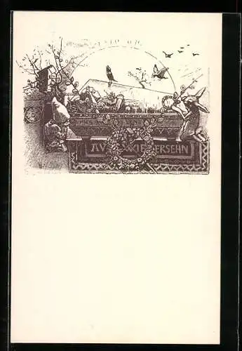 AK Schneewittchen im geschmückten Sarg, Zwerg und Tiere