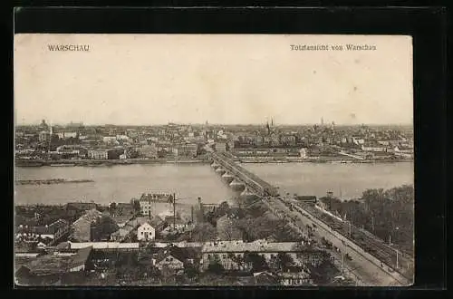 AK Warschau, Stadtansicht mit Flusspartie und Brücke