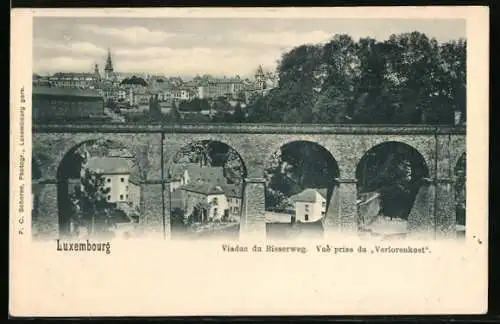 AK Luxembourg, Viaduc du Bisserweg, vue prise du Verlorenkost