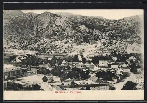 AK Cettigné, Ortsansicht mit Bergen