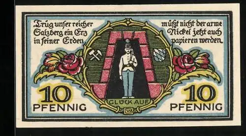 Notgeld Berchtesgaden 1920, 10 Pfennig, Edelweiss und Arbeiter im Salzbergwerk, Gutschein