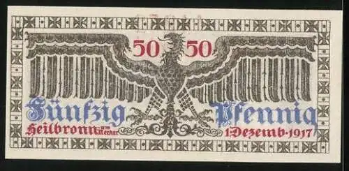 Notgeld Heilbronn a. N. 1917, 50 Pfennig, Reichsadler und Signatur