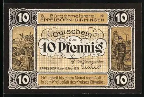 Notgeld Eppelborn-Dirmingen 1921, 10 Pfennig, Kaisereiche zu Eppelborn, Gutschein
