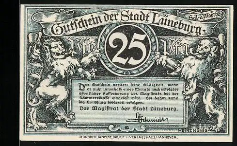 Notgeld Lüneburg, 25 Pfennig, Schütting und Sülfmeisterbrunnen, Gutschein
