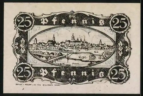 Notgeld Dillingen a. d. Donau 1920, 25 Pfennig, Ortsansicht, Gutschein