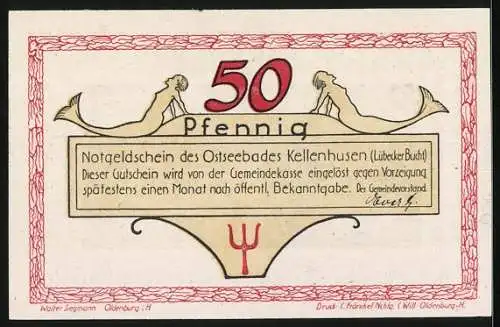 Notgeld Kellenhusen /Ostsee, 50 Pfennig, Fischer und sein Boot, Gutschein