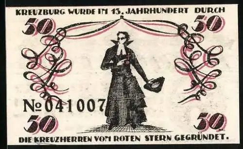 Notgeld Kreuzburg i. Oberschl. 1921, 50 Pfennig, Volksabstimmung 1921, Wappen, Mann mit Hut, Gutschein