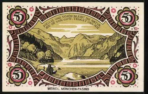 Notgeld Berchtesgaden 1920, 50 Pfennig, Edelweiss, Gebirgspanorama und Seepartie