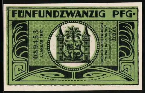 Notgeld Ilmenau 1921, 25 Pfennig, Staatsprüfamt, Wappen