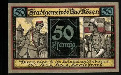 Notgeld Bad Kösen 1921, 50 Pfennig, Verbindungsstudenten und Wappen