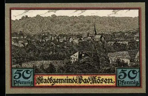 Notgeld Bad Kösen 1921, 50 Pfennig, Gesamtansicht und Wappen