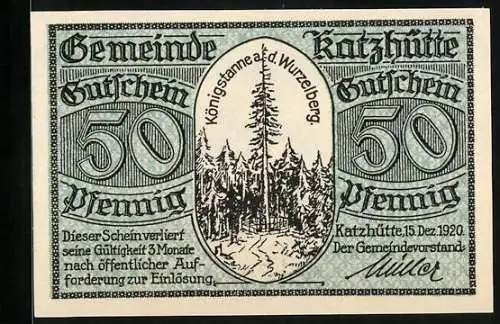 Notgeld Katzhütte 1920, 50 Pfennig, Königstanne a. d. Wurzelberg, Gutschein