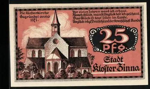 Notgeld Kloster Zinna 1920, 25 Pfennig, Klosterkirche