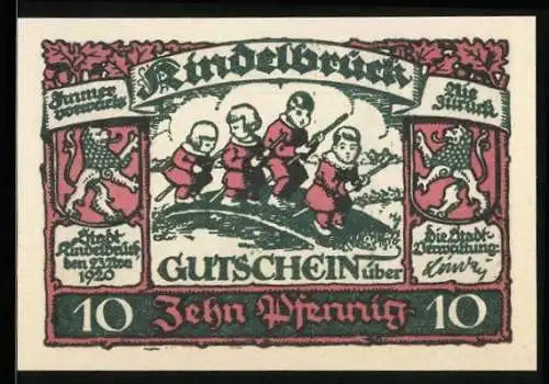 Notgeld Kindelbrück 1920, 10 Pfennig, Kirche und Kinder beim Spielen, Gutschein