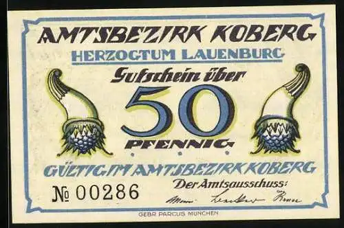 Notgeld Koberg, 50 Pfennig, Fischteich bei Koberg, Gutschein