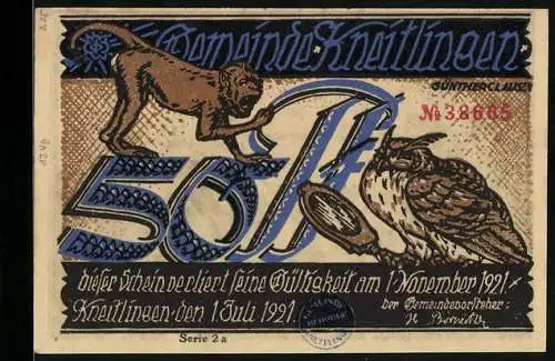 Notgeld Kneitlingen 1921, 50 Pfennig, Eulenspiegel wird noch einmal getauft