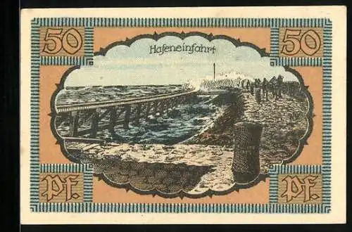 Notgeld Kolberg /Ostsee 1921, 50 Pfennig, Hafeneinfahrt