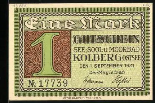 Notgeld Kolberg /Ostsee 1921, 1 Mark, Generalfeldmarschall und Heeresreformer Gneisenau