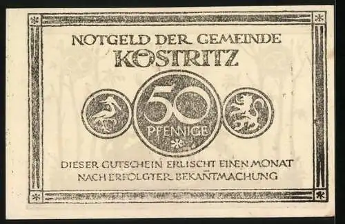 Notgeld Köstritz, 50 Pfennig, Paar sitzt auf der Wiese und trinkt Köstritzer Schwarzbier, Gutschein