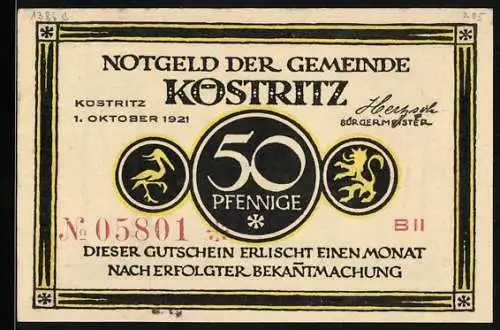 Notgeld Köstritz 1921, 50 Pfennig, Paar sitzt auf der Wiese und trinkt Köstritzer Schwarzbier, Gutschein