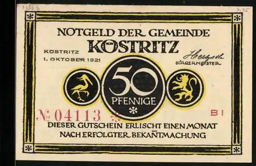 Notgeld Köstritz 1921, 50 Pfennig, Männer sitzen am Tisch und trinken Köstritzer Schwarzbier