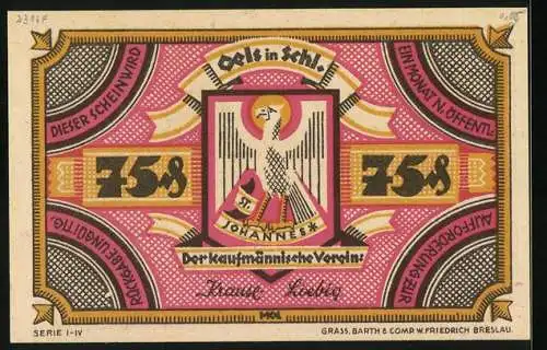 Notgeld Oels in Schl., 75 Pfennig, Rathaus