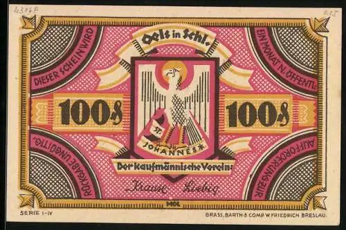 Notgeld Oels in Schl., 100 Pfennig, Schlosskirche