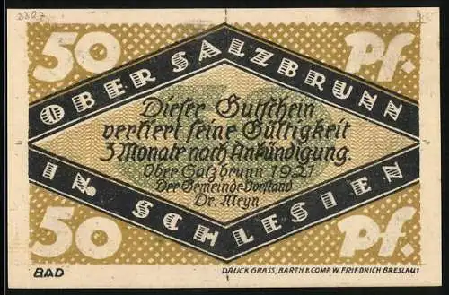 Notgeld Bad Salzbrunn in Schl. 1921, 50 Pfennig, Burgturm, 700Jahr-Feier 1221-1921, Gutschein