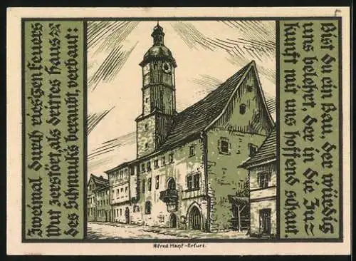 Notgeld Weissensee i. Thür. 1921, 50 Pfennig, Ortspartie und Wappen