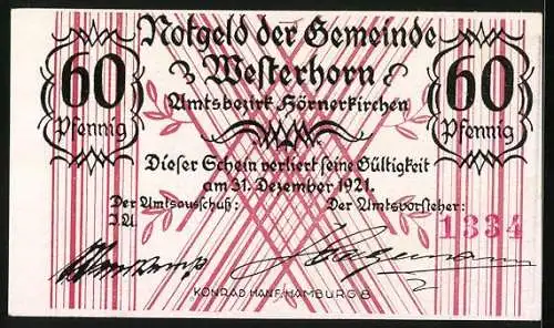 Notgeld Westerhorn 1921, 60 Pfennig, Vieh auf der Weide