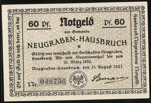 Notgeld Neugraben-Hausbruch 1921, 60 Pfennig, Rodelpost am Opferberg