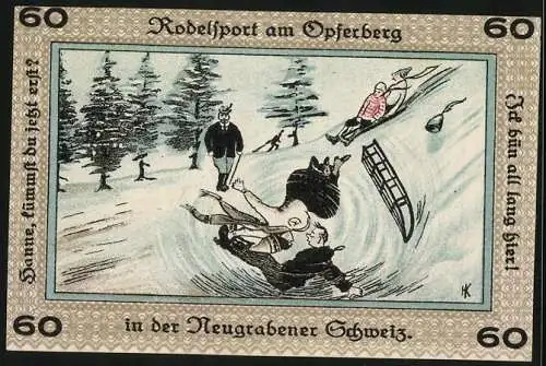 Notgeld Neugraben-Hausbruch 1921, 60 Pfennig, Rodelpost am Opferberg