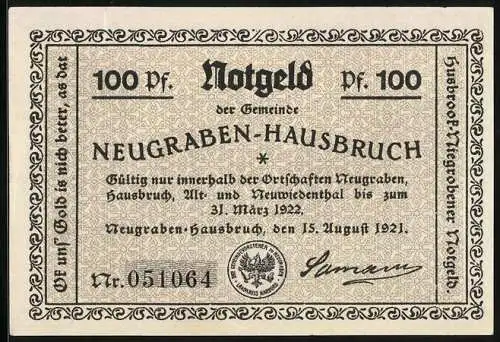 Notgeld Neugraben-Hausbruch 1921, 100 Pfennig, Das Loch im Westen, Männer bei Schieber-Geschäften