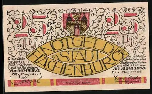 Notgeld Hachenburg 1921, 25 Pfennig, Alter Markt, Wappen